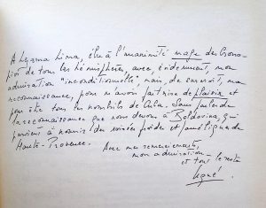 Autógrafo de Ugné Kaverlisse a Lezama Lima