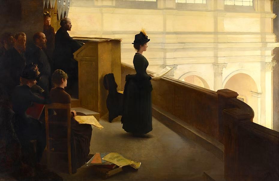 À l'orgue (El ensayo de órgano), 1885. Óleo / tela. 236.9 x 362.6 cm