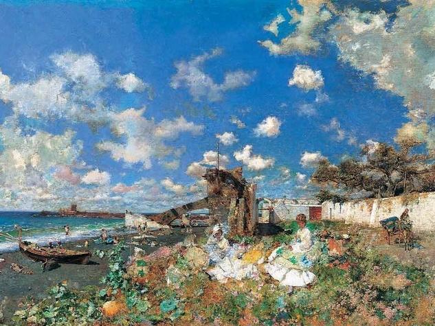 Playa de Portici, 1874. Óleo / lienzo, 70 x 130 cm.