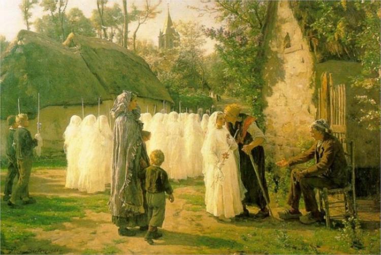 Primera comunión (Les communicants), 1884. Óleo sobre lienzo. 123.5 x 191.5 cm. Colección privada.