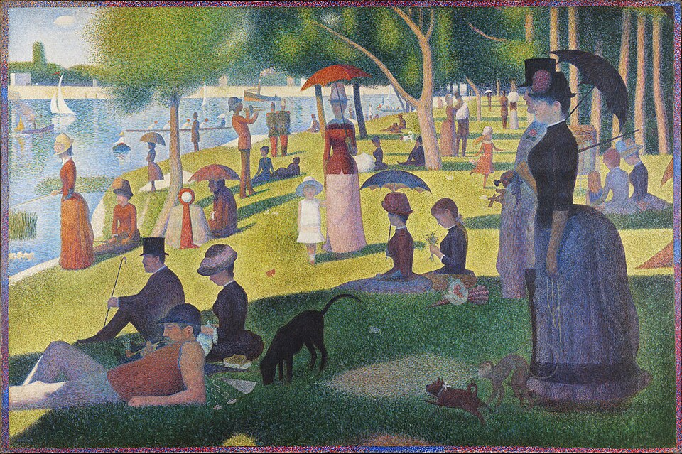 Un dimanche après-midi à l'île de la Grande Jatte (Tarde de domingo en la isla de la Gran Jatte). 1884 -1886. Óleo / tela, 207,6 × 308 cm.